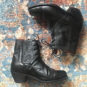 Genuine Leather Square Toe Ankle Boot